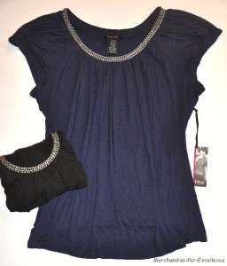 FYLO NY Womens Peasant Shirt Top CHAIN Neck Navy Blue or Black NEW 