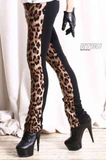 RTBU 1/2 Half Leopard Black Ultra Long Straight Leg Unisex Punk Cotton 