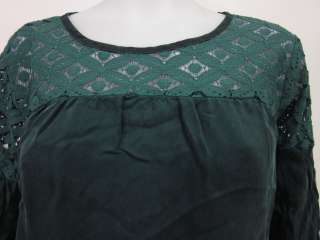 ELLA MOSS Green Lace Detail Short Sleeve Tunic Top Sz L  