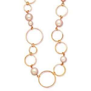  14k Yellow Gold Vermeil & Faux Pearl Link Necklace  32.5 