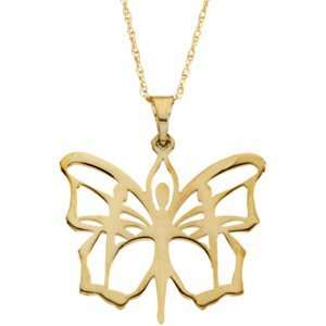   R45122 Sterling 20X19 Mm Butterfly Ballet Pendant Chain & Pkg Jewelry