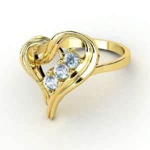   : Mothers Heart Ring, Round Aquamarine 14K Yellow Gold Ring: Jewelry