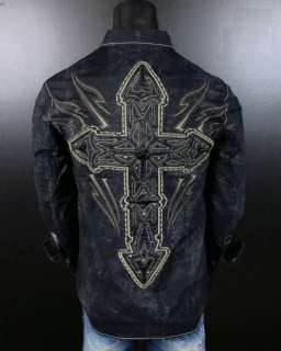 ROAR WOVEN Button shirt MEDITATION II 2 in Black With STONES & CROSSES 