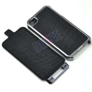 New Deluxe Black Crocodile Flip Leather Chrome Case Cover for iPhone 4 