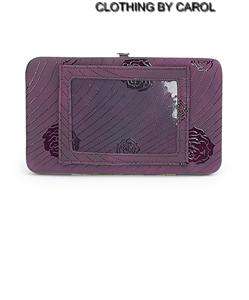 Ladies Wallet With Rose Pattern On PURPLE Faux Leather NEW FREE U.S 