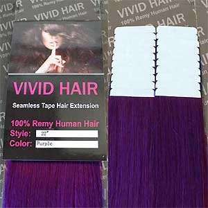   inches Remy Seamless Tape Skin weft Human Hair Extensions Color Purple