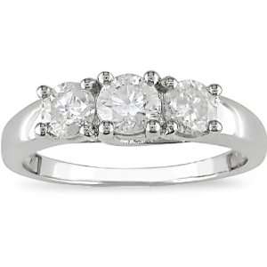  14K White Gold 1 ctw Diamond Three Stone Ring I J,I2 I3 Jewelry