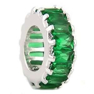 Silver Emerald May Birthstone Large Baguette Spacer Wheel 