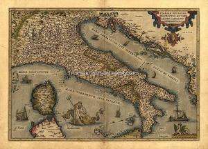 Large Ortelius Italy Italian Italiana Old Antique Map  