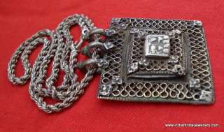   tribal old silver chain pendant necklace hindu god ganesh laxmi  