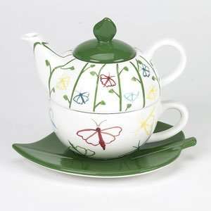 Mariposa Tea For One Gift Set   4 Piece   Teapot, Cup & Saucer:  