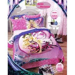  6pc Pink Barbie Mariposa Twin sz Comforter Bed Set: Home 