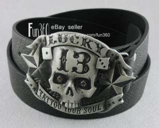 Lucky 13 Tattoo Your Soul Buckle Genuine Leather Belt  