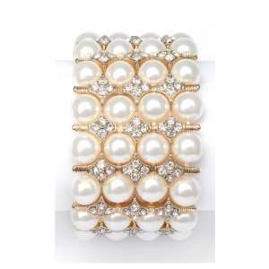    Mariell ~ Ivory Pearl & Gold Wedding Stretch Bracelet Jewelry
