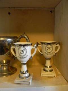 Vintage Petite Trophy Loving Cups~25th Anniversary  