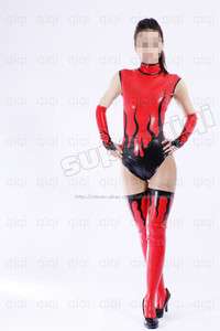 Latex (rubber) Flame Outfits Suit Catsuit Leotard Glove  