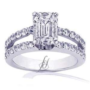  1.4 Ct Emerald Cut Diamond Split Band Engagement Ring Pave 