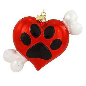 Heart With Paw Glass Ornament 