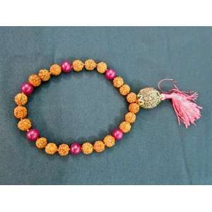   Pink Jade Rudraksha Combination Hand Mala Bracelet with 27+1 Guru Bead