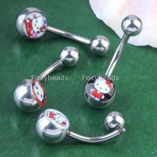 6Pcs Mixed *Hellokitty 14G Barbell Bars Belly Button Naval Ring Body 