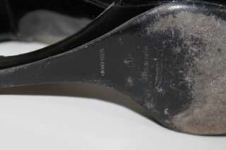 JIL SANDER Black Patent Leather Curved Cut Wedges Heels Size 38  