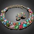 Lady Colorful Resin Rhinestone Necklace Stud Party Jewelry Set 