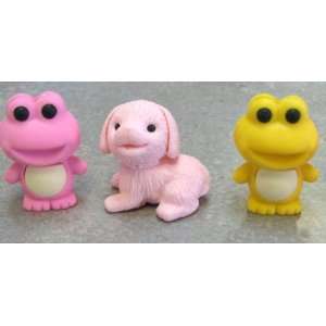 Japanese Erasers 5533 Set of 6 (3 Dogs and 3 Frogs 