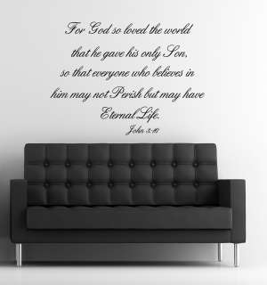 John 3 :16 bible verse Vinyl Lettering wall art words quote home 