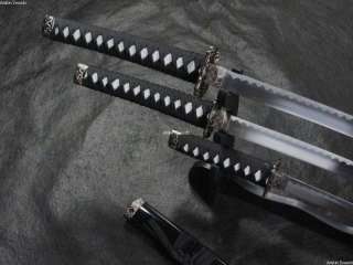 4pcs Japanese Samurai Black Katana Sword Set w/stand  