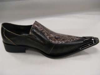 Item Fiesso Mens New in Box Brown with Brown Snake Print,Metal Toe 