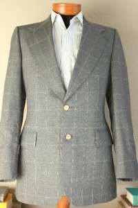 Lanvin Paris Grey Wool Windowpane Blazer, Sport Coat, Jacket, Size 40 