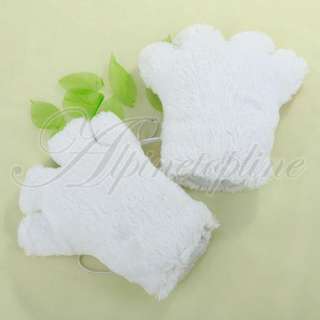 2x White Cat Monster Fur Paw Claw Gloves Party Cosplay  