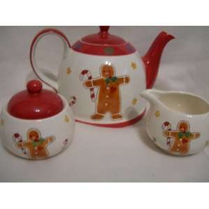  Gingerbread Tea Pot, Creamer and Sugar Set.: Home 