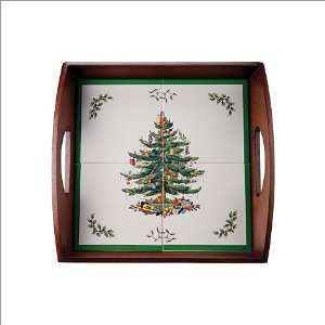 Christmas Tree Wood 4 Tile Tray 14.5 x 13.5 in.  Kitchen 