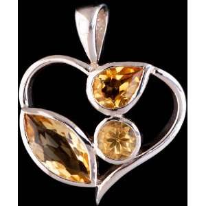  Three Citrines Make Up a Heart (Pendant)   Sterling Silver 