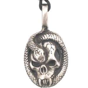  Snake Serpent Skull Head Pewter Pendant Necklace: Jewelry