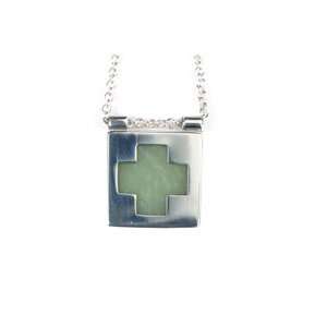  Silver Cross Stained Glass Necklace Salmon Pink: Jewelry