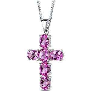   Pink Sapphire CROSS Pendant with 18 inch Silver Necklace peora