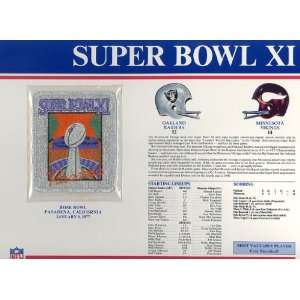  Super Bowl XI Patch and Game Details Card Sports 