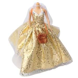  Princess Wedding Gown Dress w/ Veil Bag for Barbie Doll 