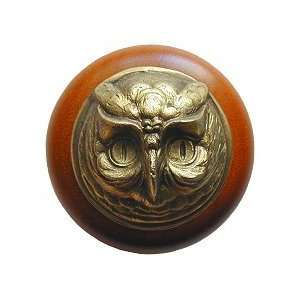  Wise Owl Cherry Cabinet Knob, Antique Brass