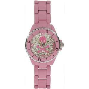  Designer Style Skull and Crossbones Shimmering Pink Watch 