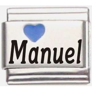  Manuel Dark Blue Heart Laser Name Italian Charm Link 