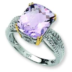  Ster Silver 14K Gold IJ Diamond & Amethyst Fashion Ring 