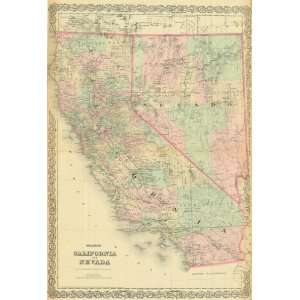    Colton 1881 Antique Map of California & Nevada