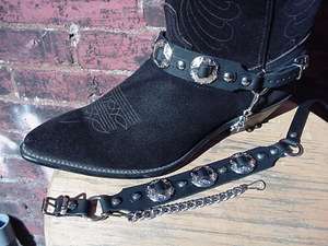 BIKER BOOTS BOOT CHAINS BLACK TOPGRAIN COWHIDE LEATHER W 3 1 NICKEL 