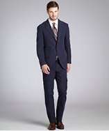 Brunello Cucinelli blue brushed cotton three button suit with flat 