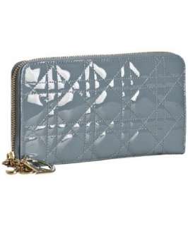 Christian Dior grey quilted patent leather zip Lady Dior continental 