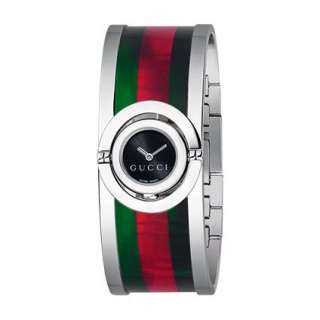 Gucci Womens YA112517 Twirl Small Green Red Acetate Bangle Watch 