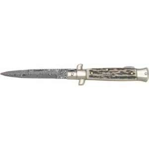  Falcon Knives Stiletto Damascus Stag Knife Italy